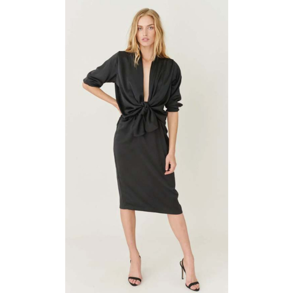 Overlover Revolve Designer Dress Women XS Black Betty Satin Draped $395 NWT